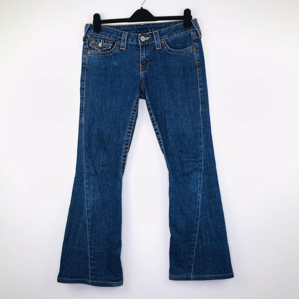 True Religion Women's 29 Blue Jeans Joey Boot Cut Twisted Hem Medium Wash J